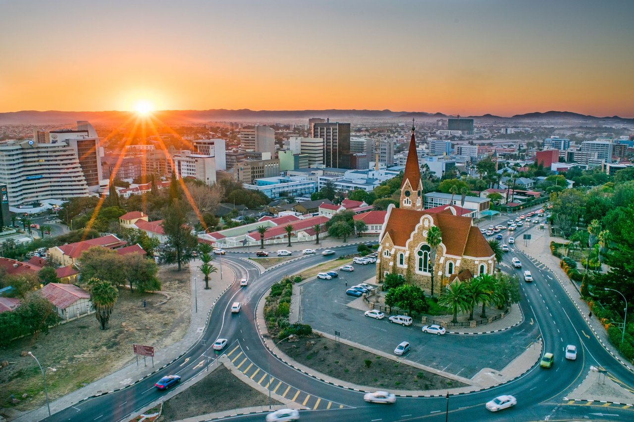 Windhoek and Christ Church at sunset